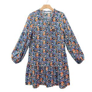 Kirundo Dress Womens Small Purple Floral Flowy Tie Neck Summer Casual Bohemian